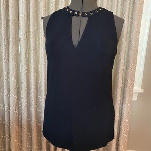 V neck sleeveless navy tunic top